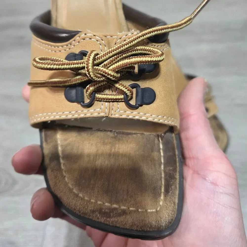 Prima Royale Tan Leather Open Toe Block Heel Sandal Size 8.5